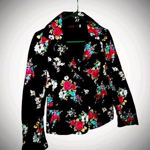 Johnny was blazer coat/jacket black with red blue roses S